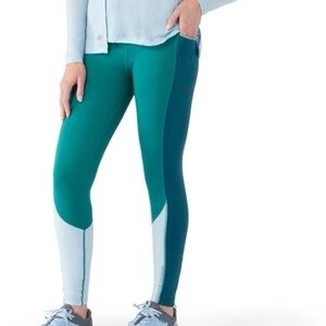 Smartwool Active Fleece Colorblock Green and Blue Wool Winter Leggings
